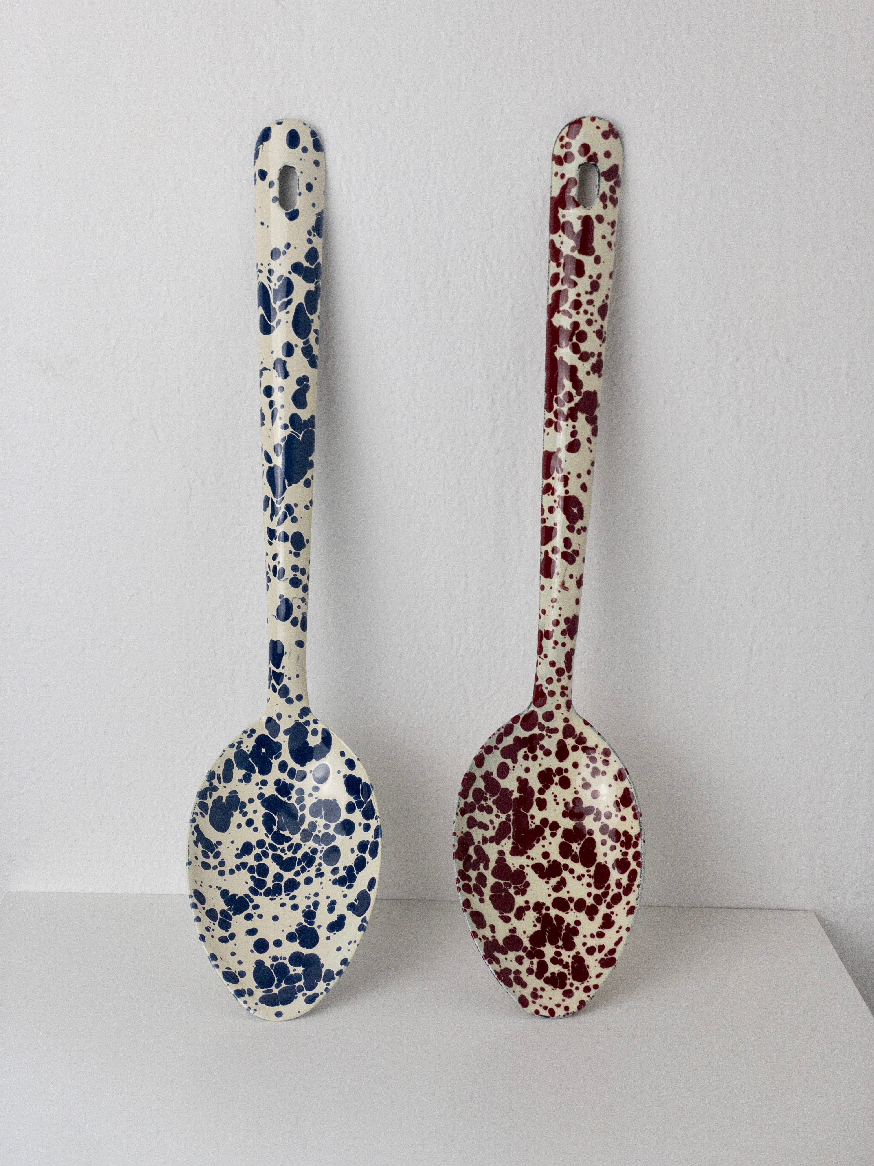 Großer Emaille Löffel - Marmor Burgundy/Creme