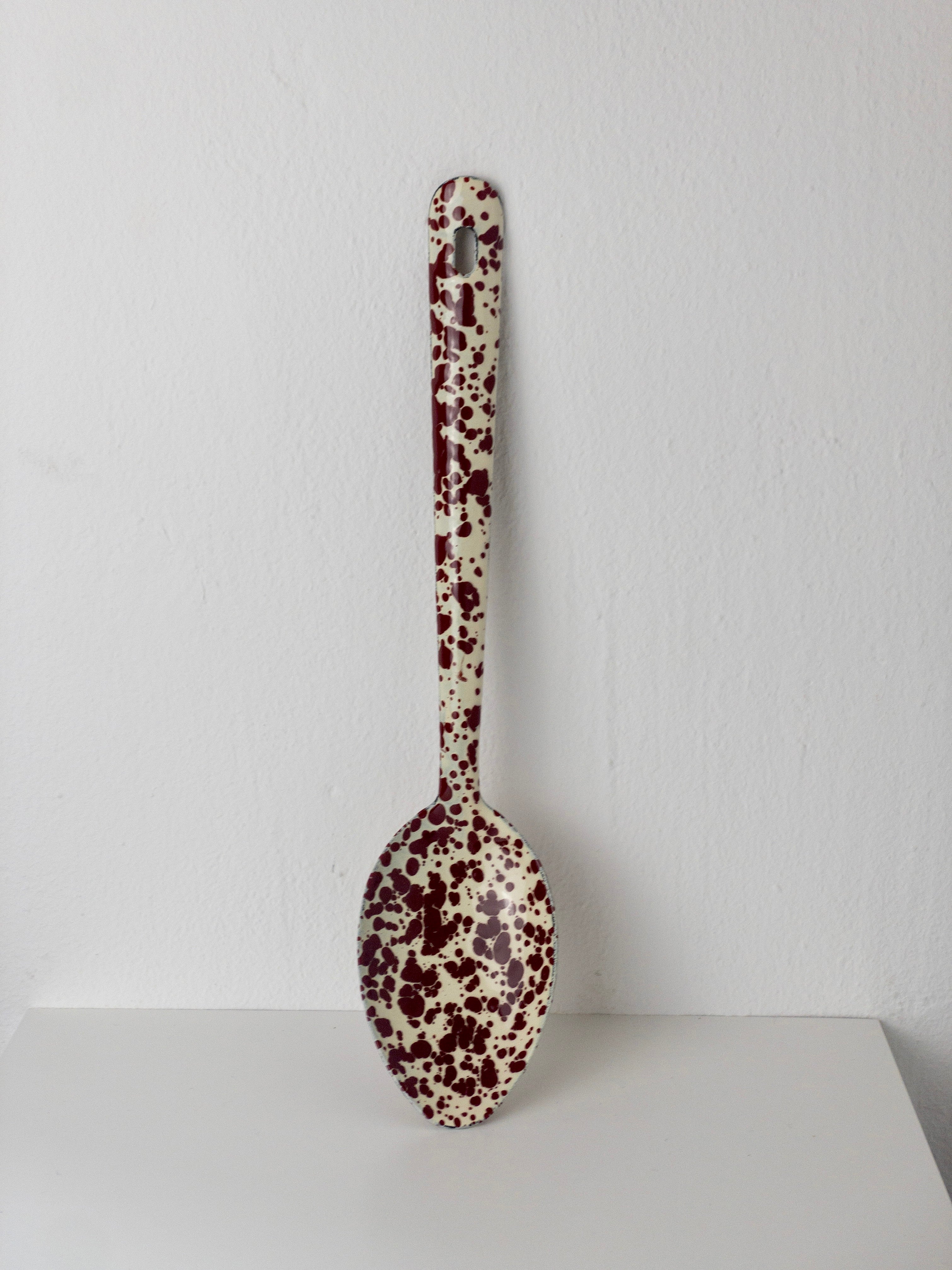 Großer Emaille Löffel - Marmor Burgundy/Creme