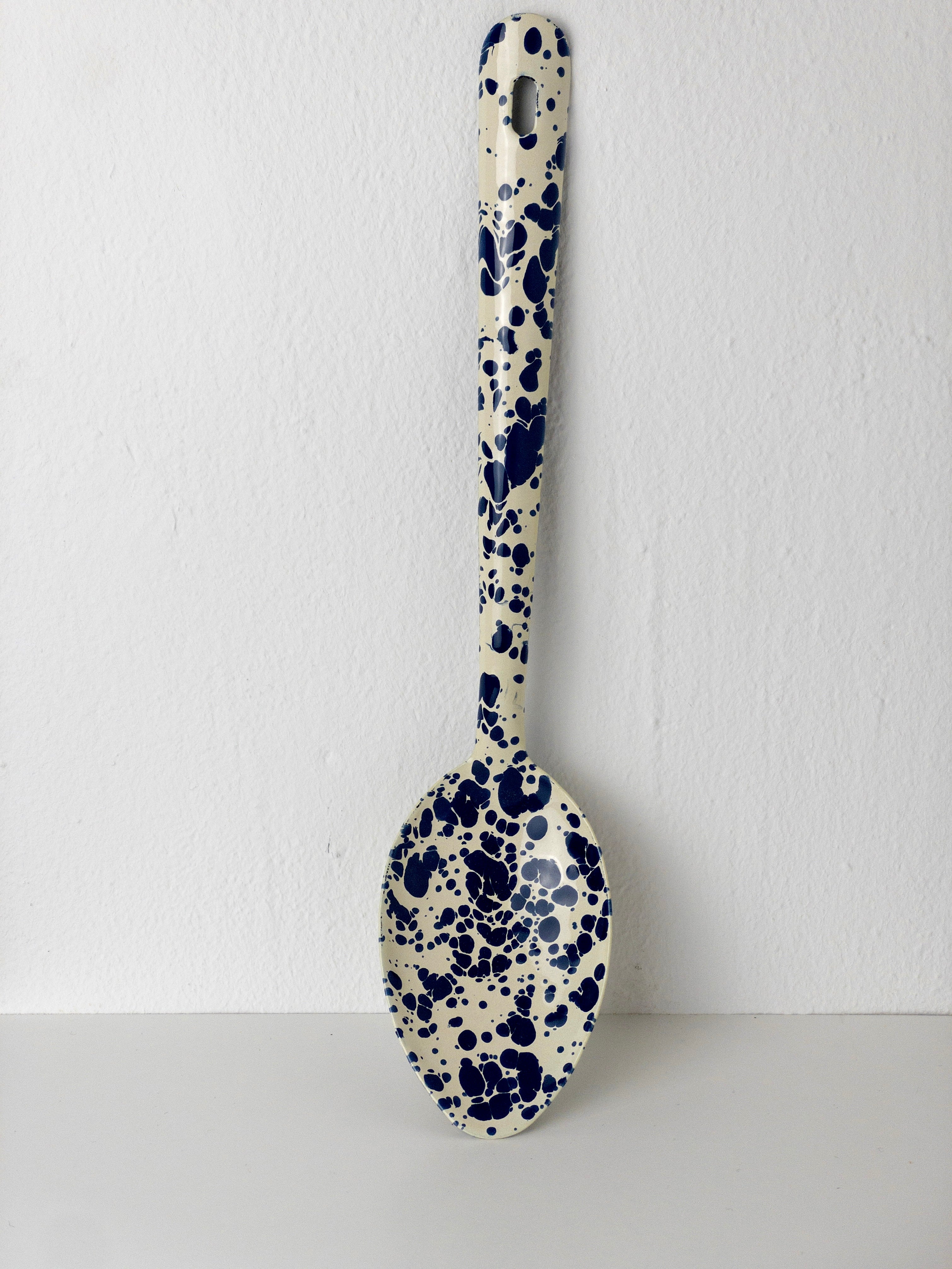 Großer Emaille Löffel - Marmor Navy/Creme