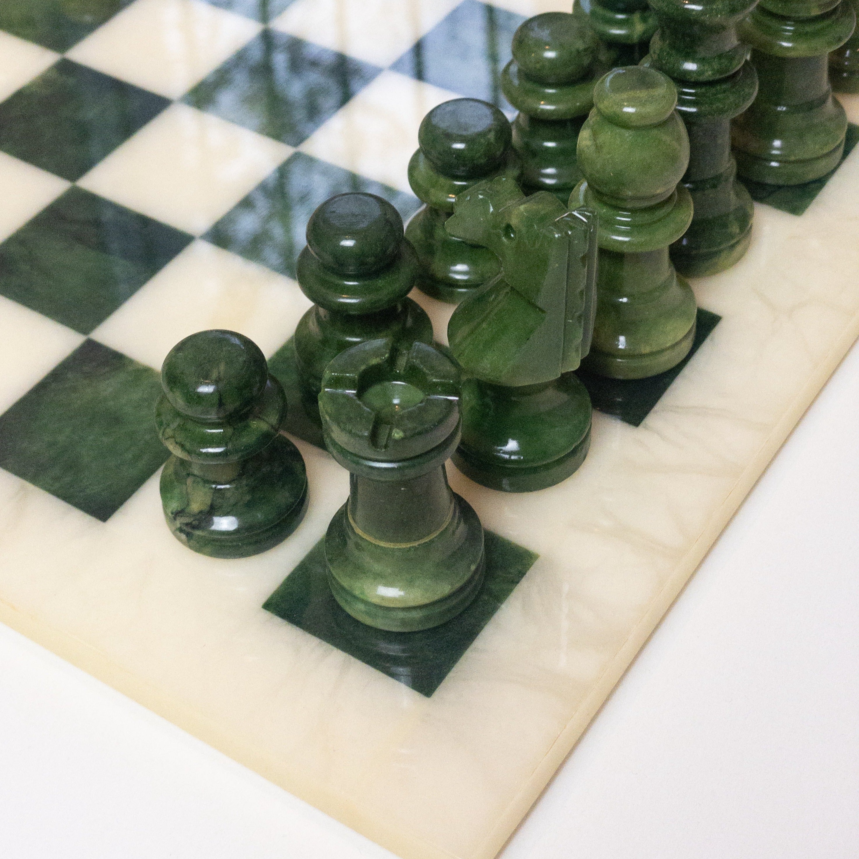 Vintage Italienisches Schachbrett aus Alabaster - Grün/Beige