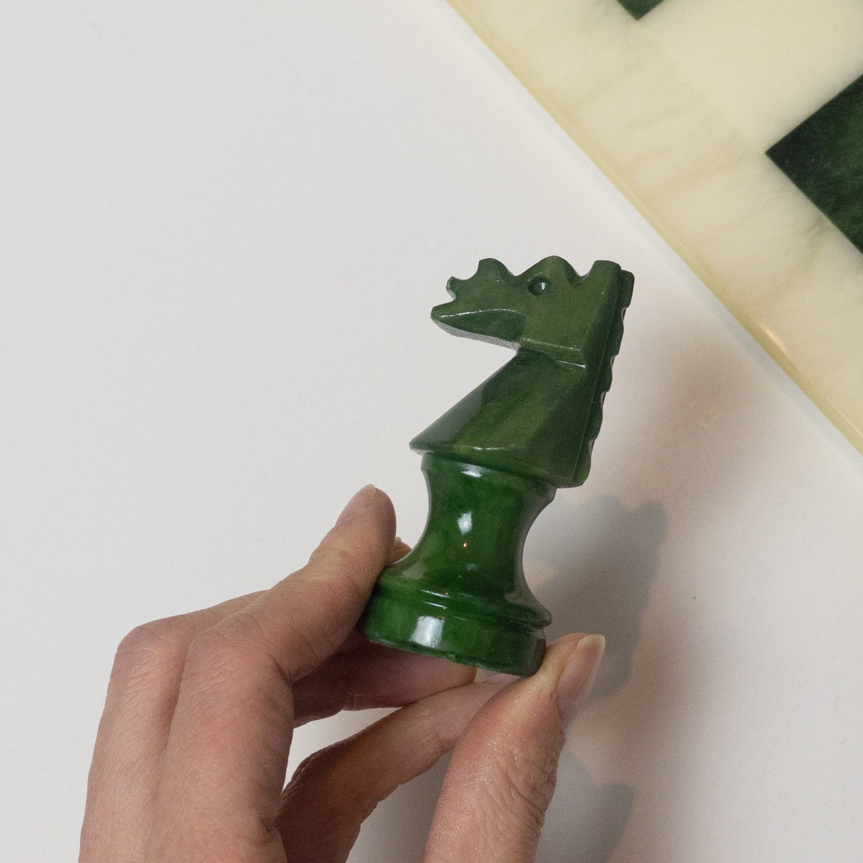 Vintage Italienisches Schachbrett aus Alabaster - Grün/Beige