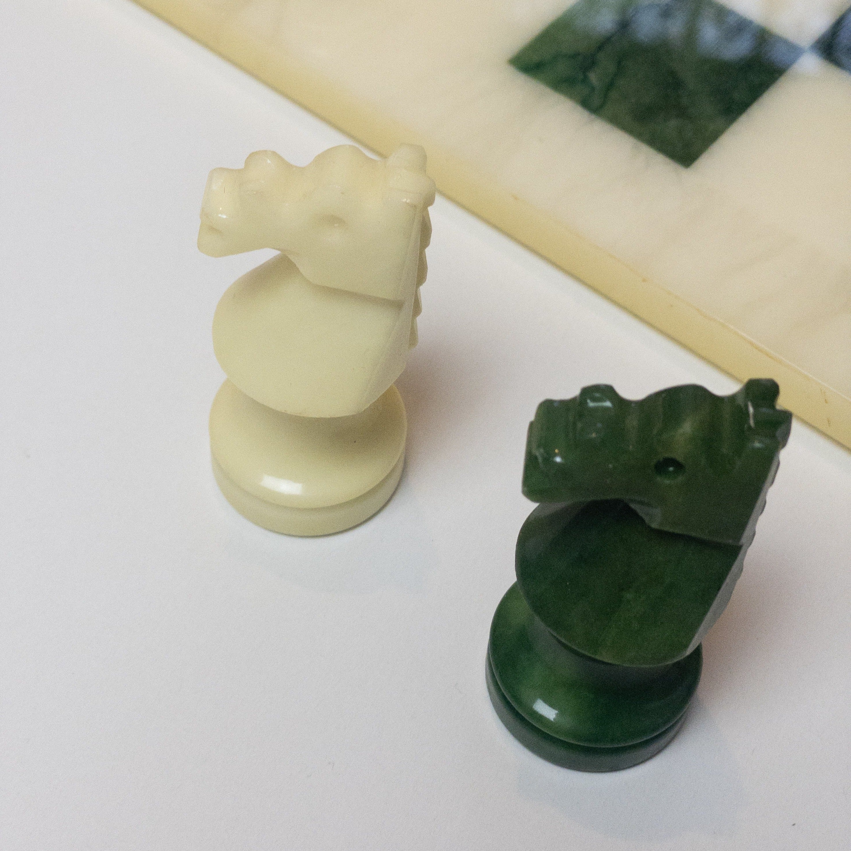 Vintage Italienisches Schachbrett aus Alabaster - Grün/Beige