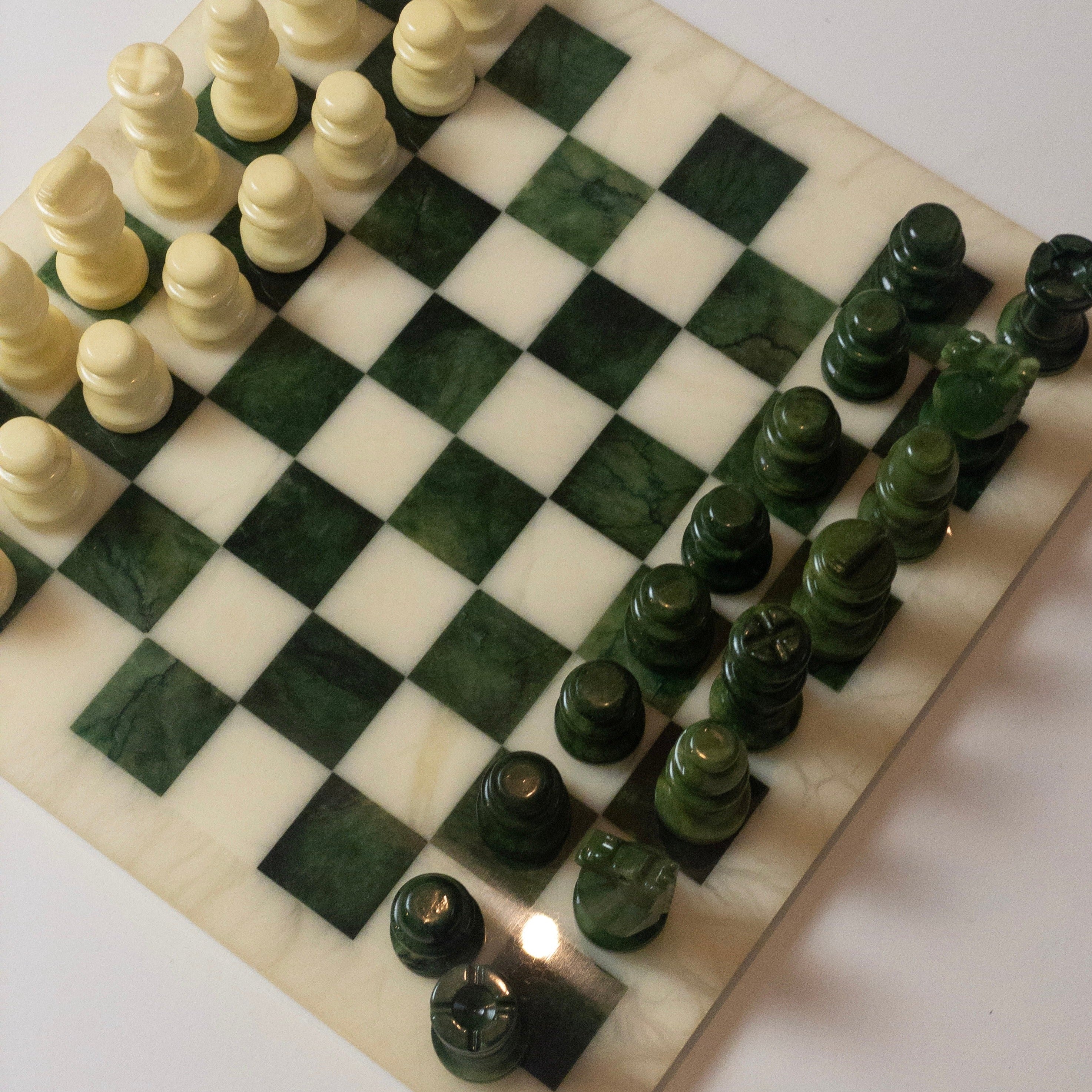 Vintage Italienisches Schachbrett aus Alabaster - Grün/Beige