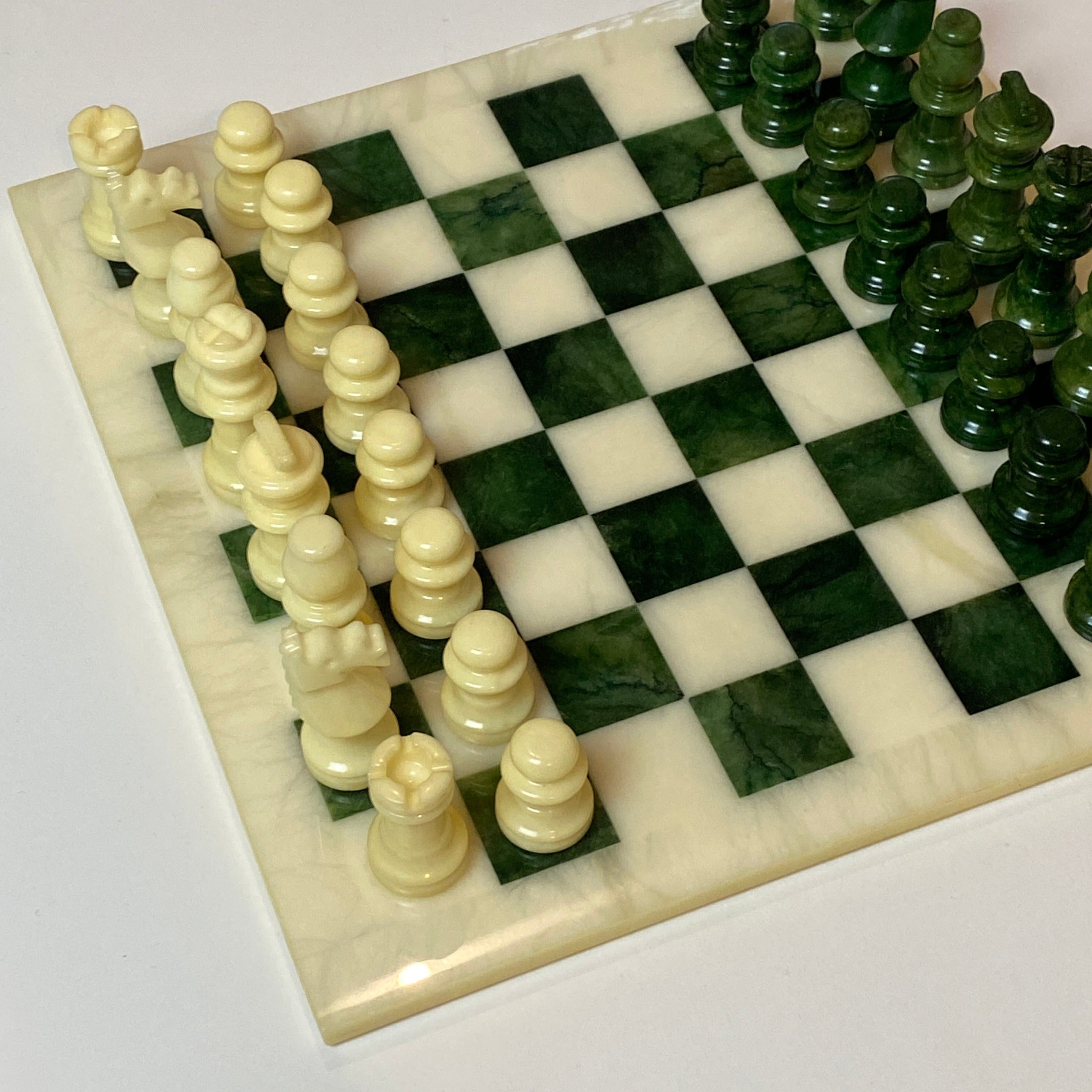 Vintage Italienisches Schachbrett aus Alabaster - Grün/Beige