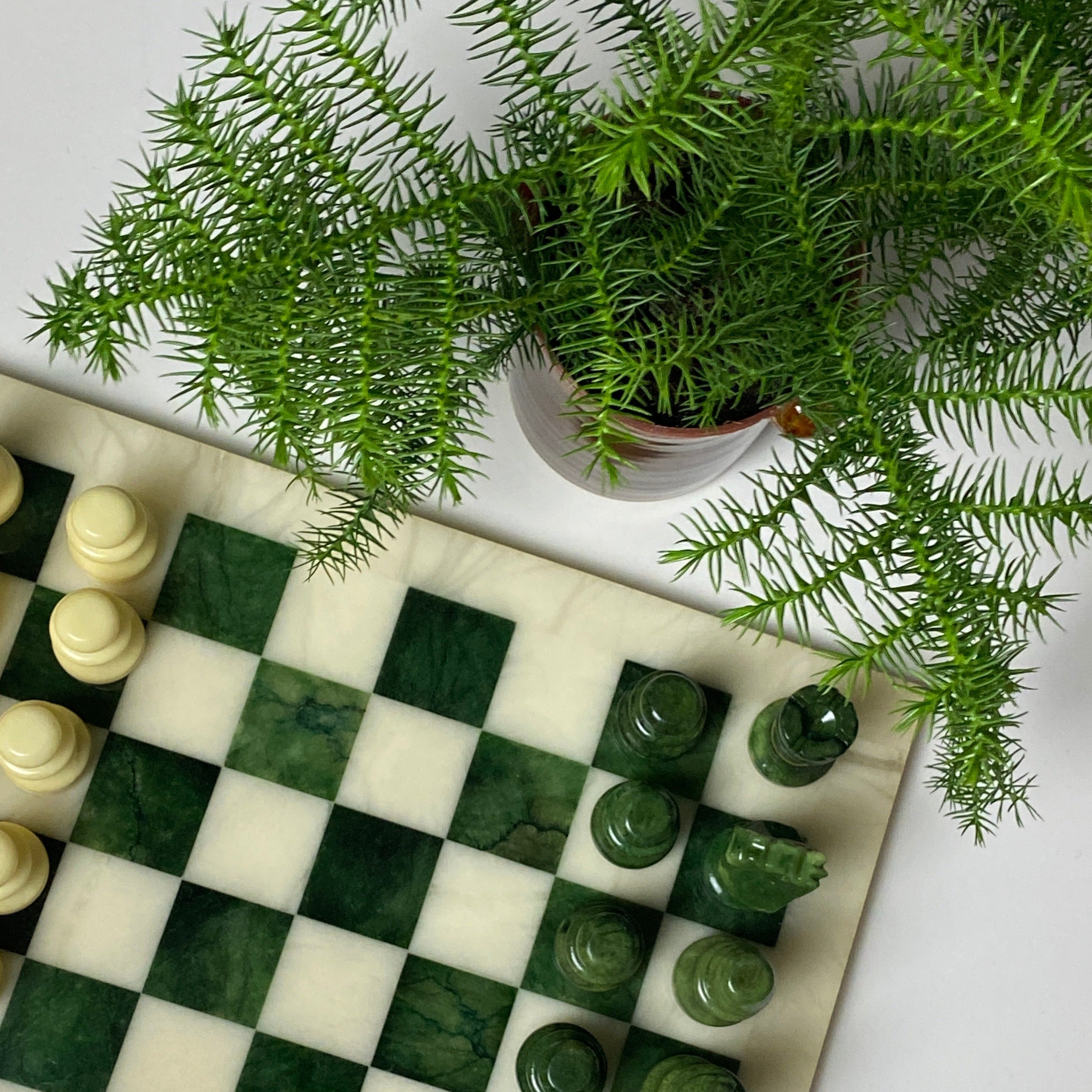Vintage Italienisches Schachbrett aus Alabaster - Grün/Beige