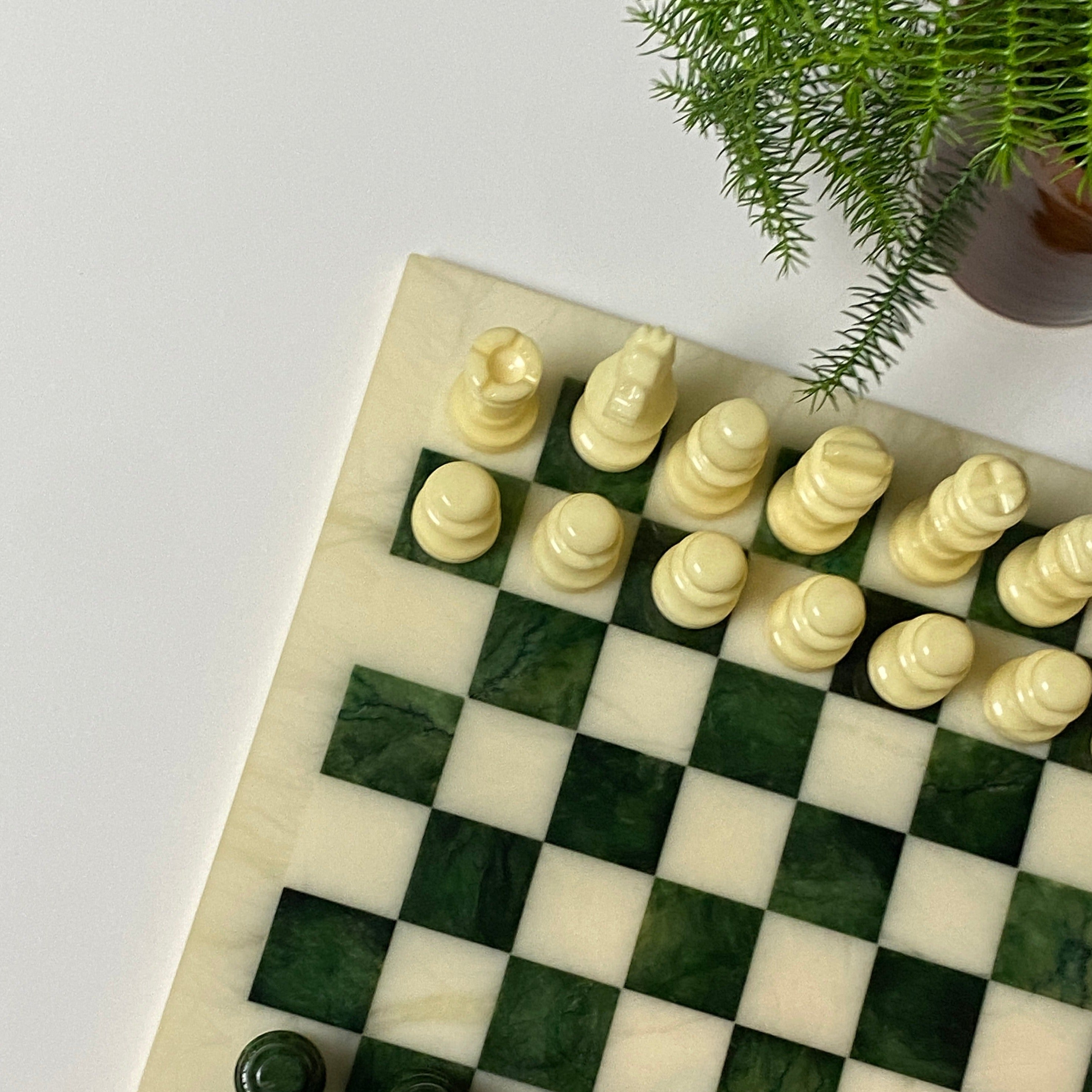 Vintage Italienisches Schachbrett aus Alabaster - Grün/Beige