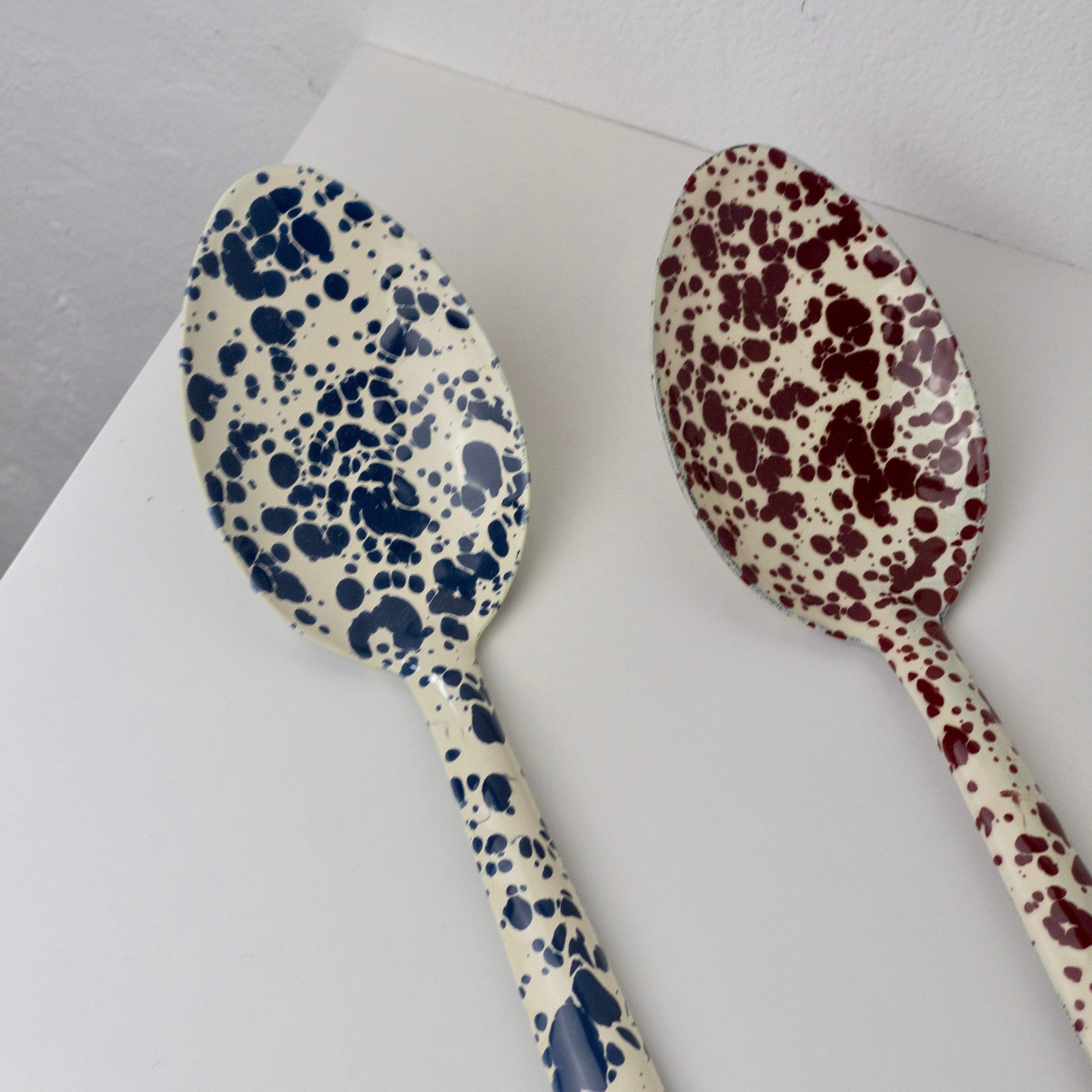 Large Enamel Spoon - Marble Black/White