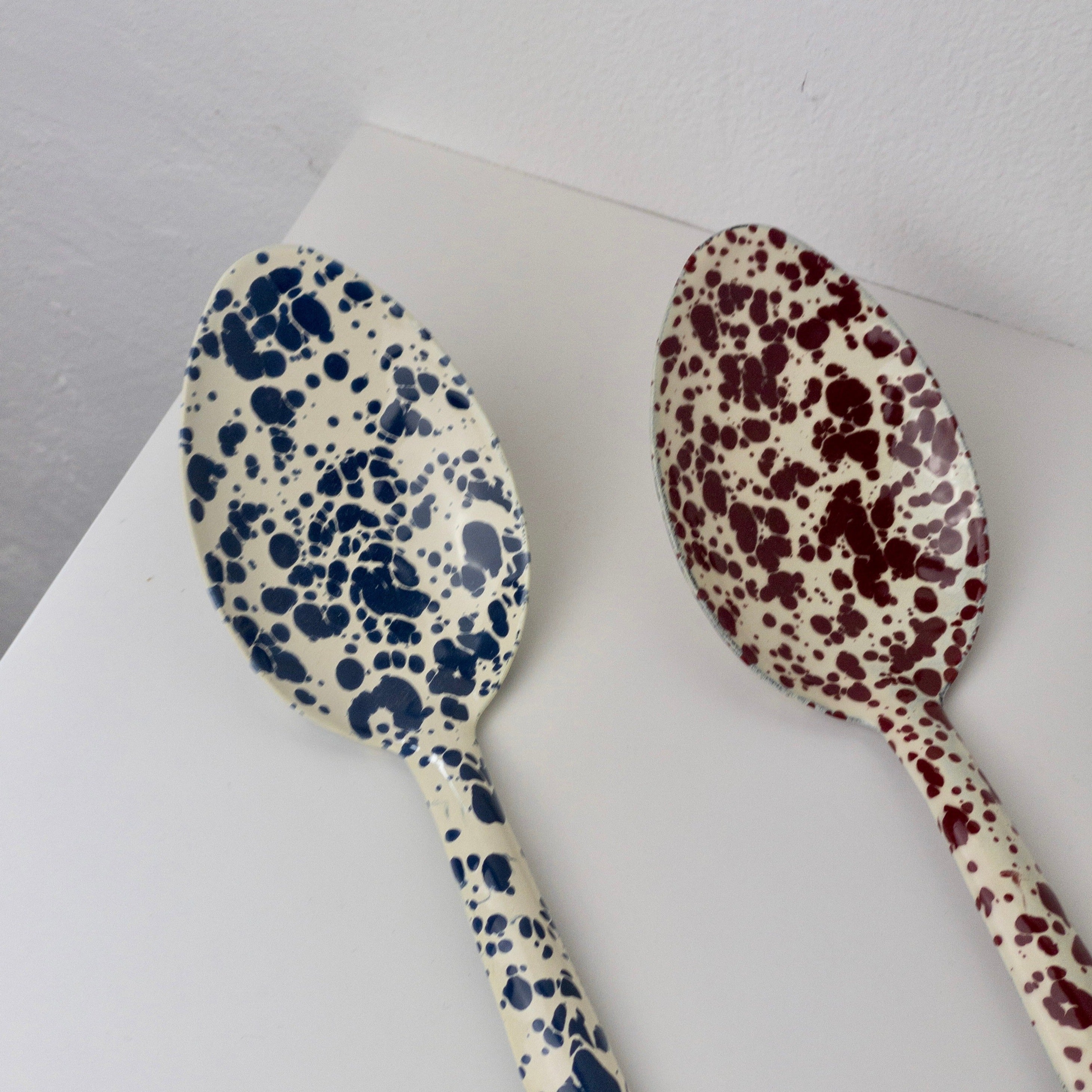 Großer Emaille Löffel - Marmor Burgundy/Creme