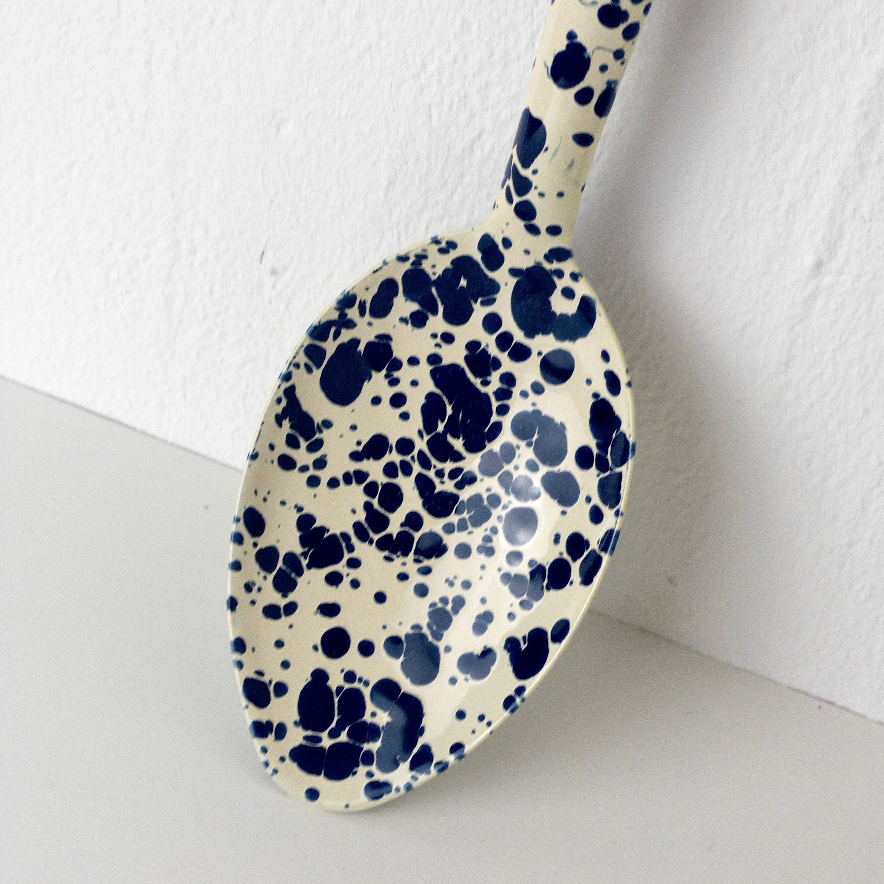 Large Enamel Spoon - Marble Black/White