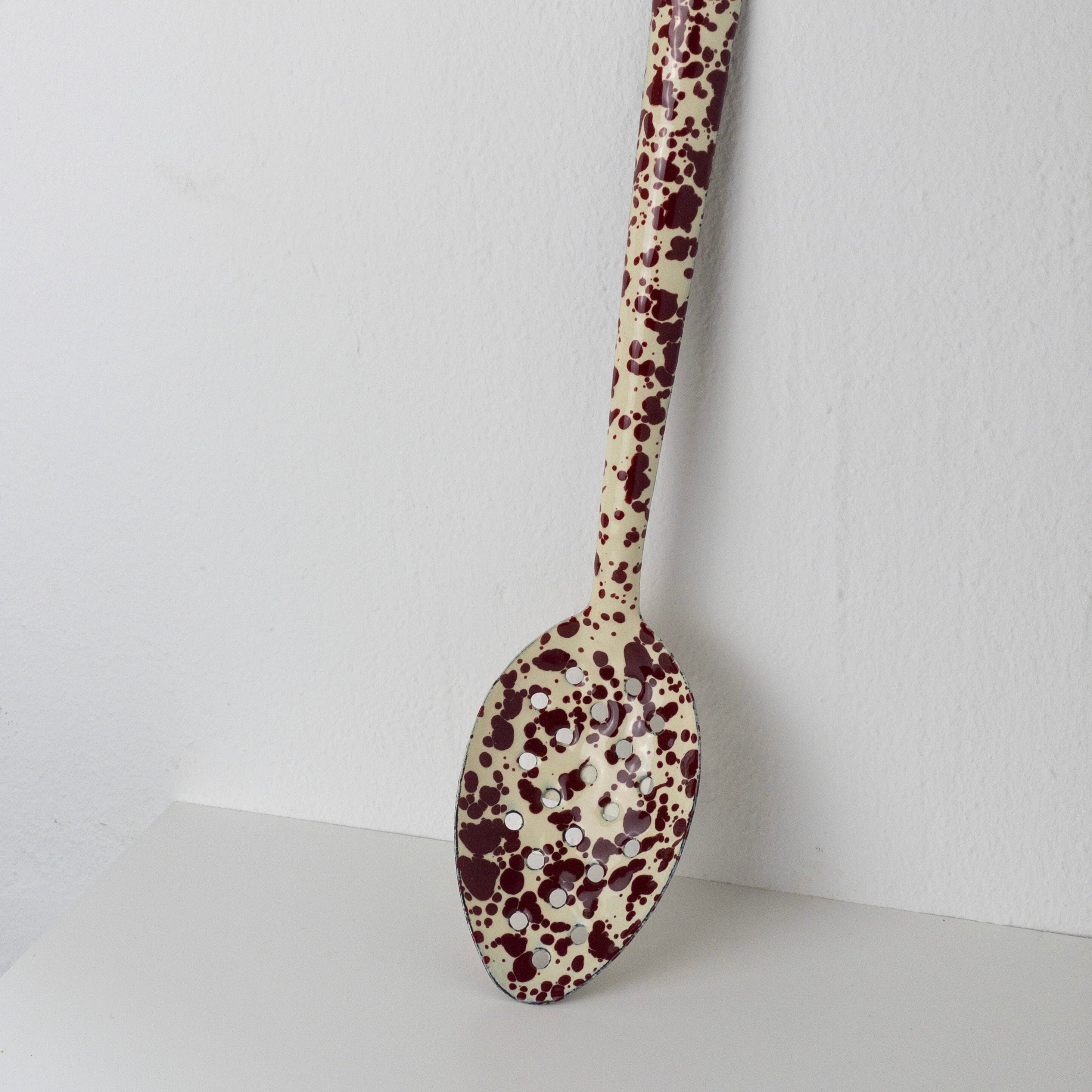 Large Enamel Serving Spoon - Marble Burgundy/Cream