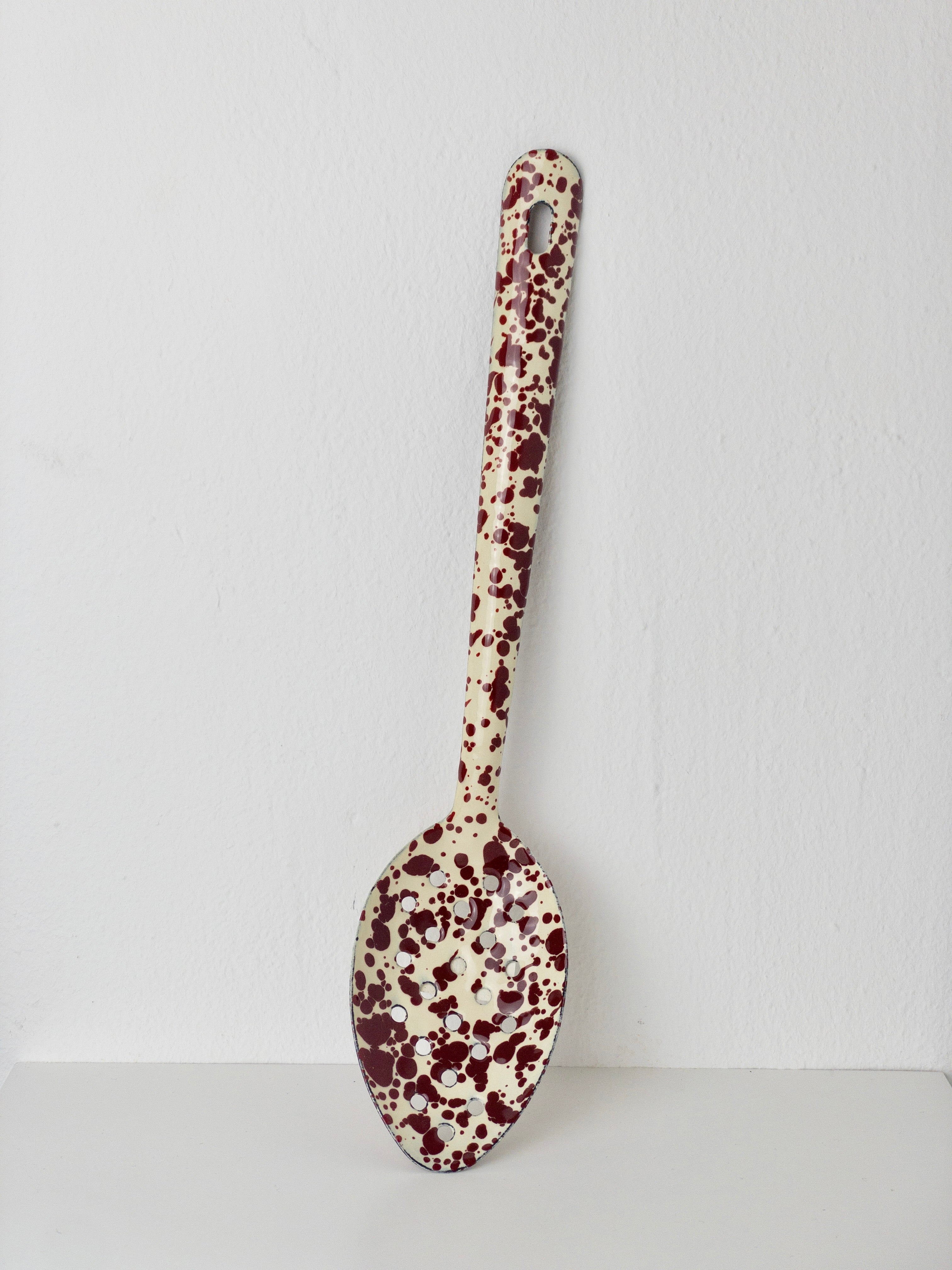 Large Enamel Serving Spoon - Marble Burgundy/Cream