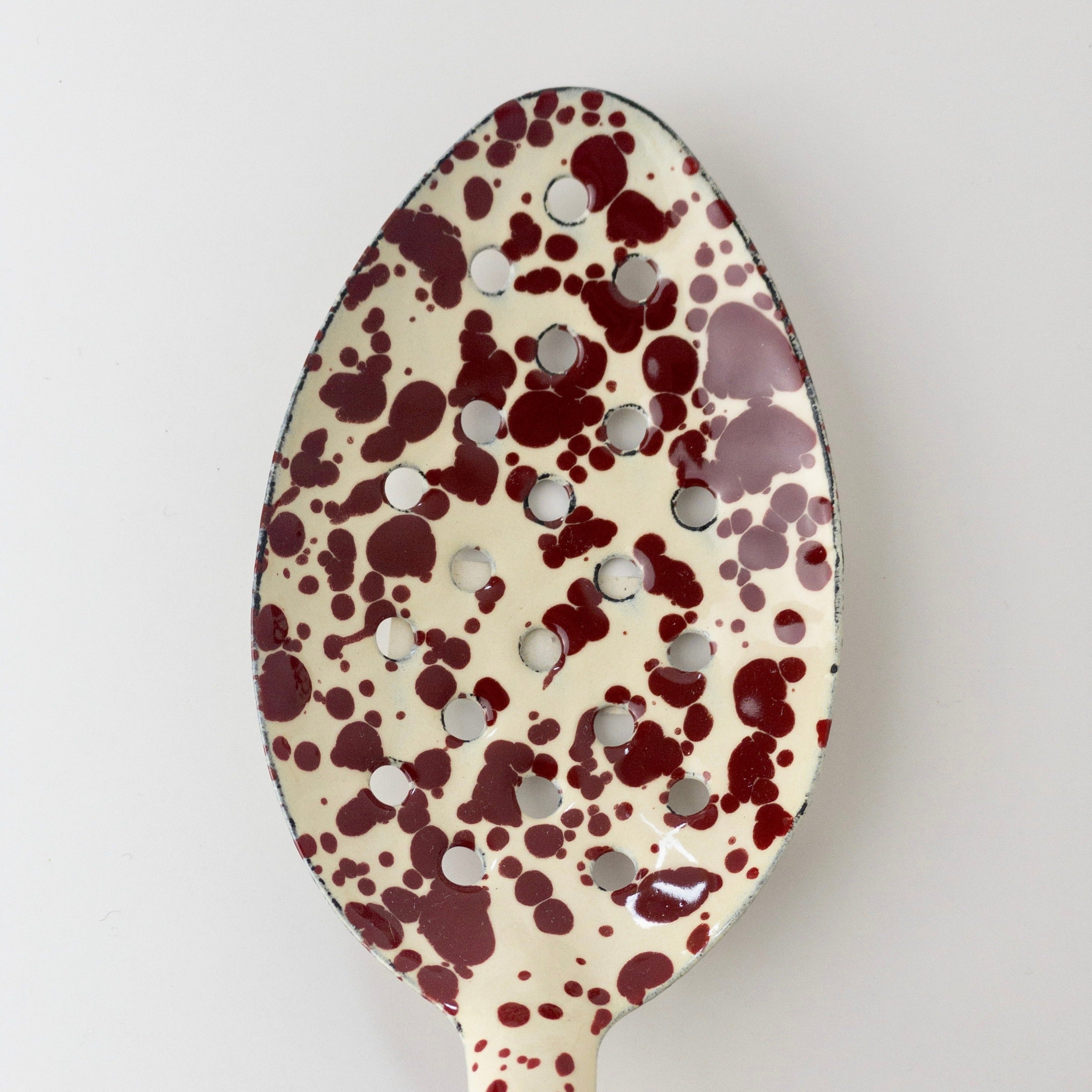 Large Enamel Serving Spoon - Marble Burgundy/Cream