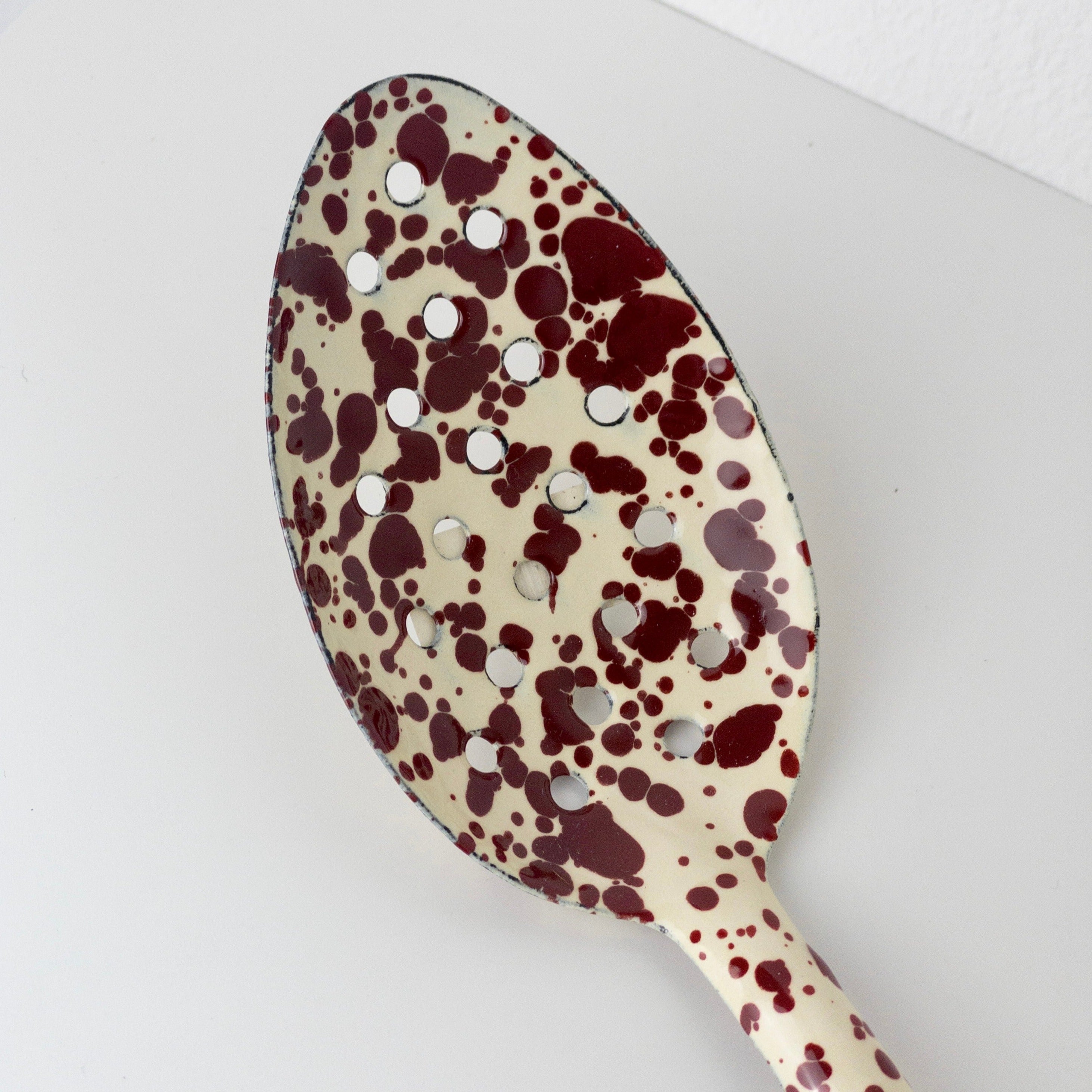 Large Enamel Serving Spoon - Marble Burgundy/Cream