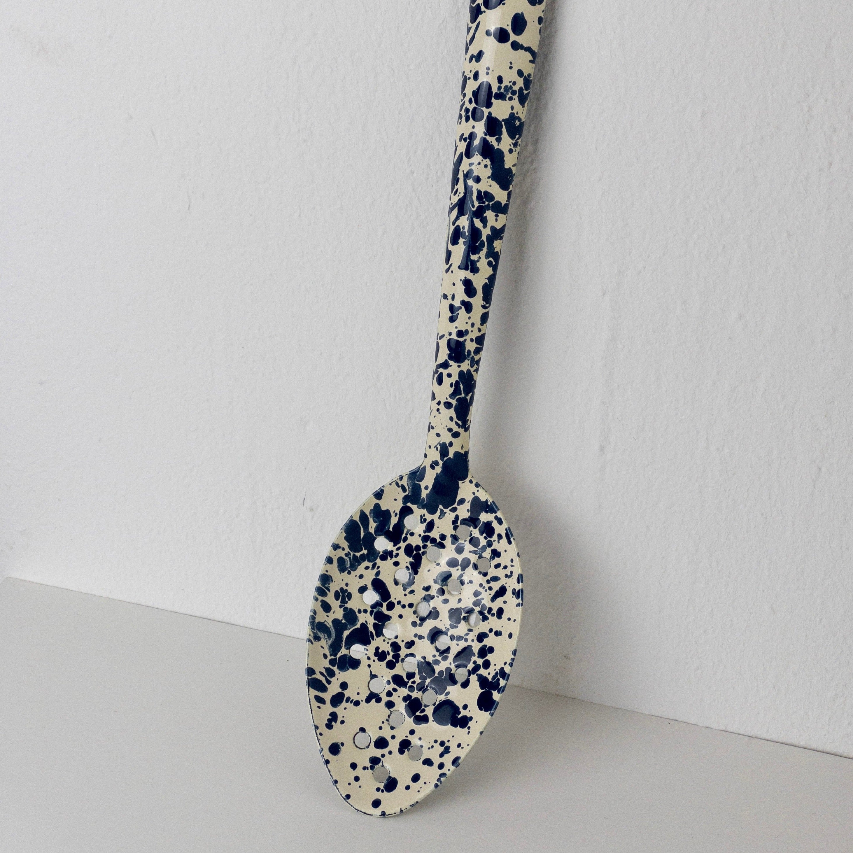 Large Enamel Serving Spoon - Marble Navy/Cream