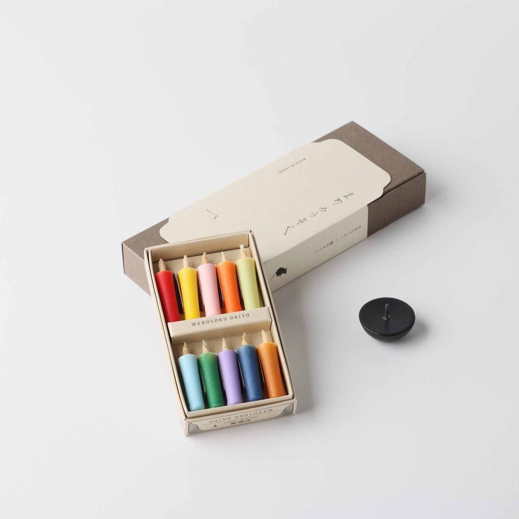 Rice wax candles gift box - 10 candles vivid | Candle holder black