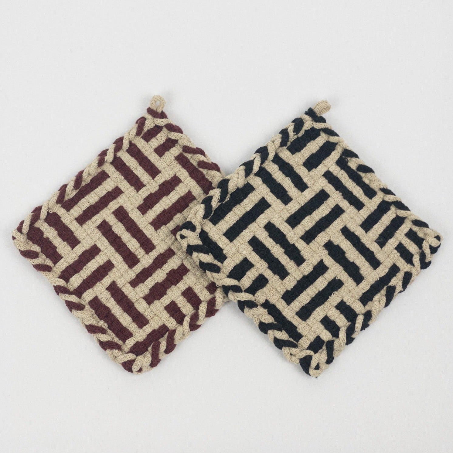 Pot Holders - Beige/Bordeaux - Forest Collection