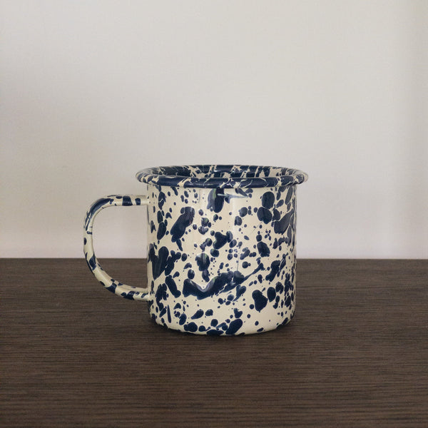 Emaille Tasse - Marmor Navy/Creme