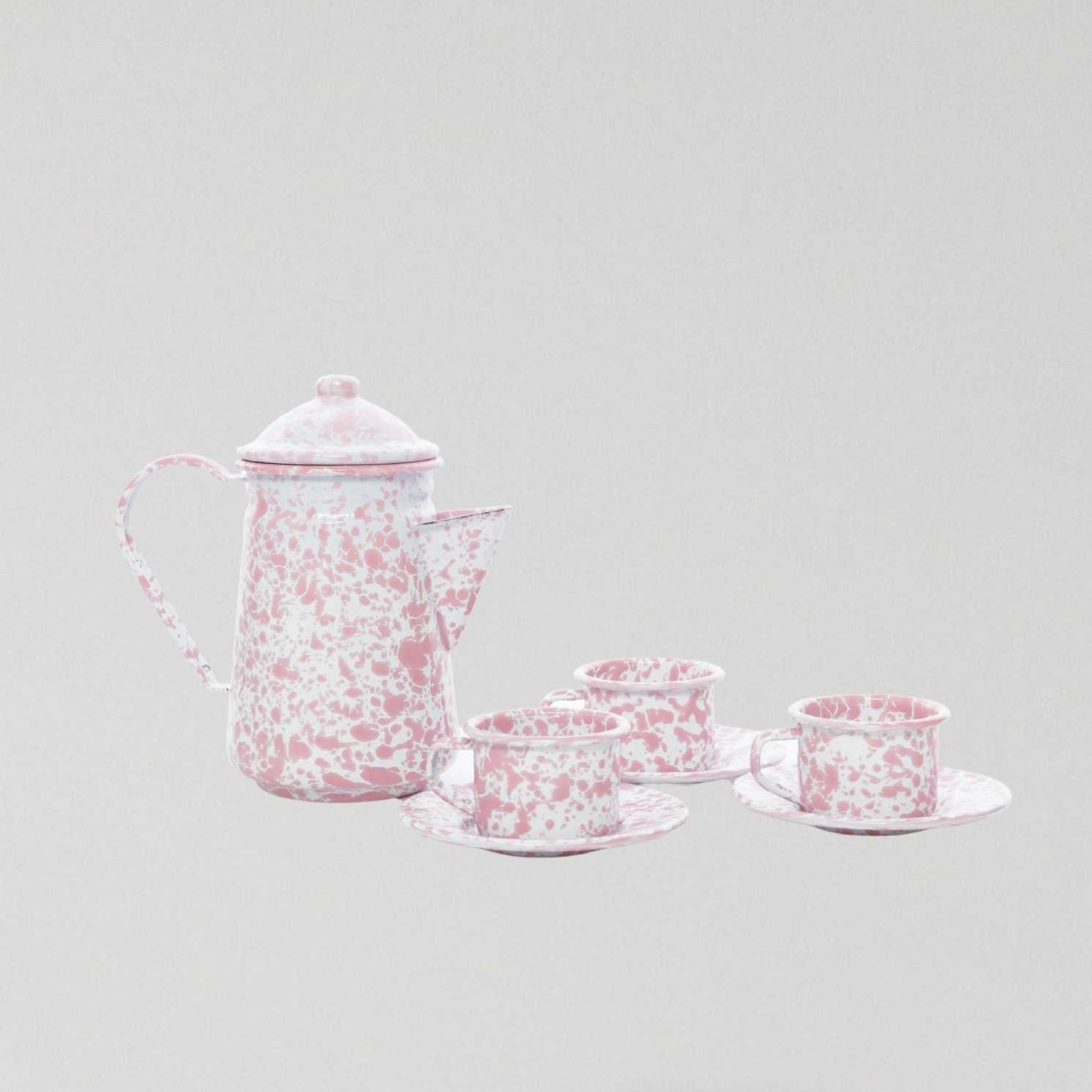 Enamel Children's Tea Set - Marble Pink/White