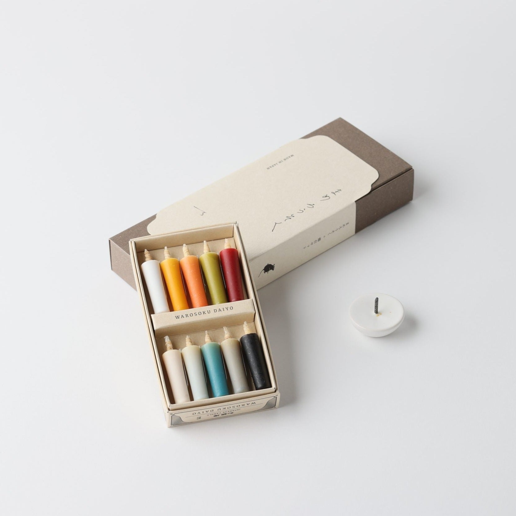 Rice wax candles gift box - 10 candles | candle holder white